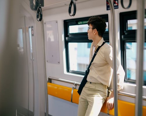 Looking out the window of public transport