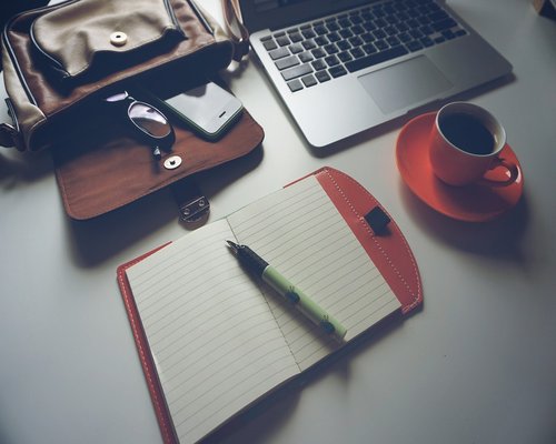 Organized desk with a laptop and a plant